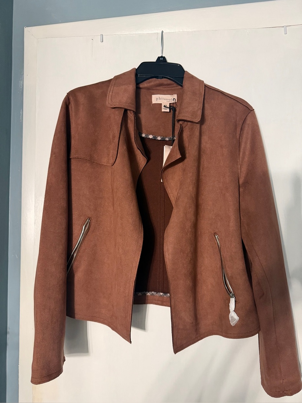 Philosophy Chestnut Faux Suede Zip Pocket Jacket NWT